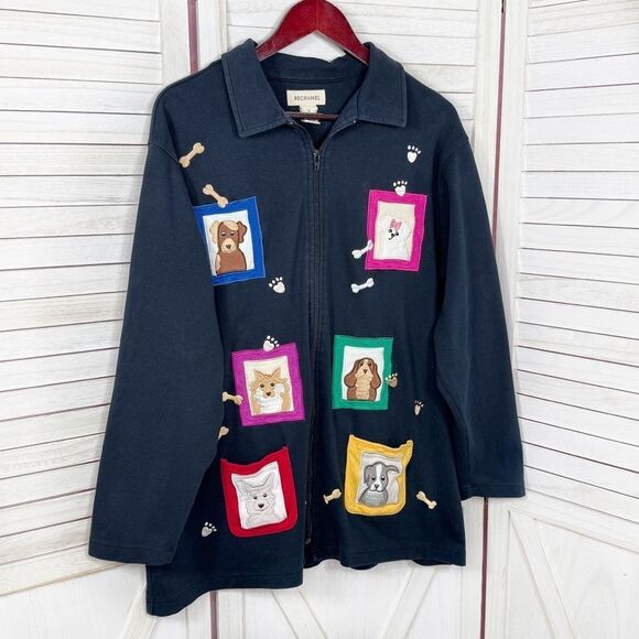 Bechamel Dog Lover Embroidered Patches Full Zip Cardigan Jacket Blue Large - Picture 7 of 11